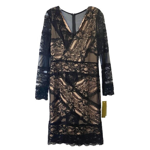 Nicole Miller Lace Sheath Dress Size M Black Beige Lining Stretch NWT CE 10053 - Picture 2 of 16